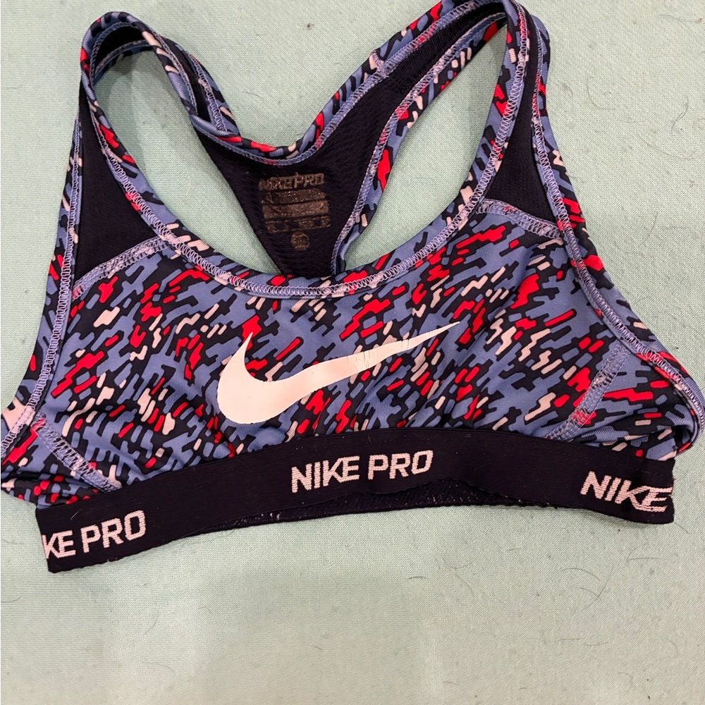 Nike Pro Women's Sports Bra - Blue and Red Pattern